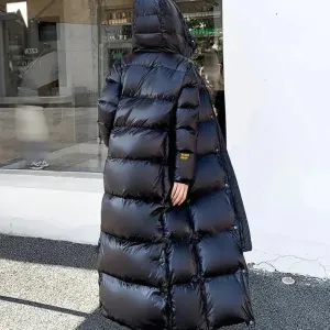 Women's coats made from long, large, fluffy down