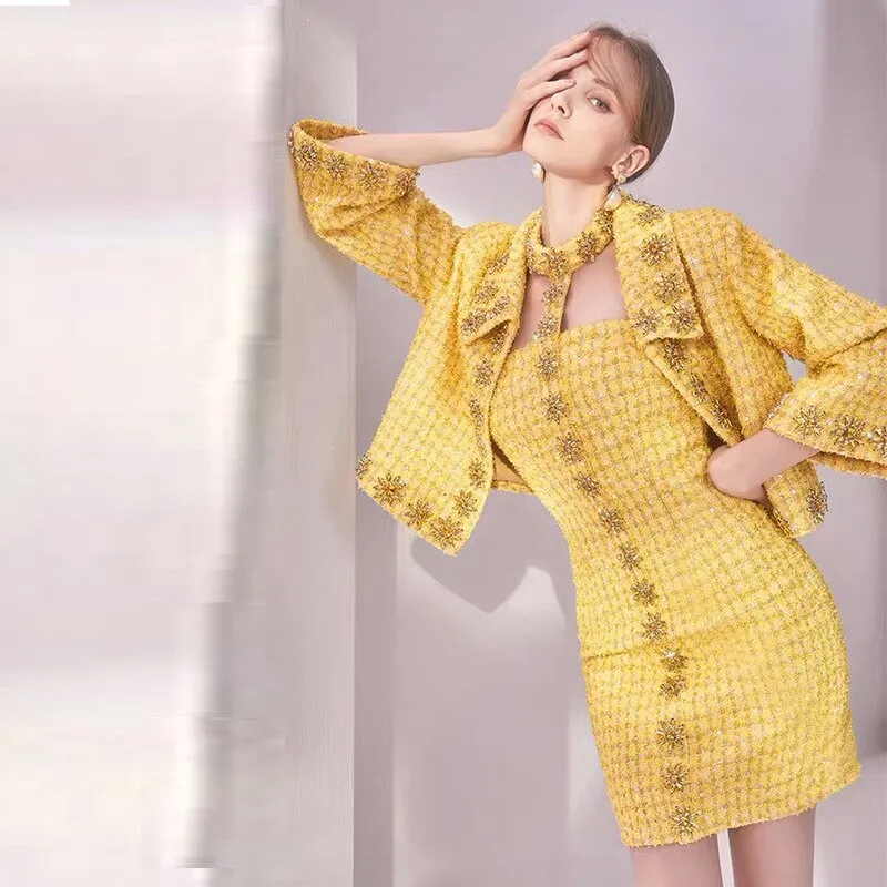 Women's High quality Crystal Tweed coat