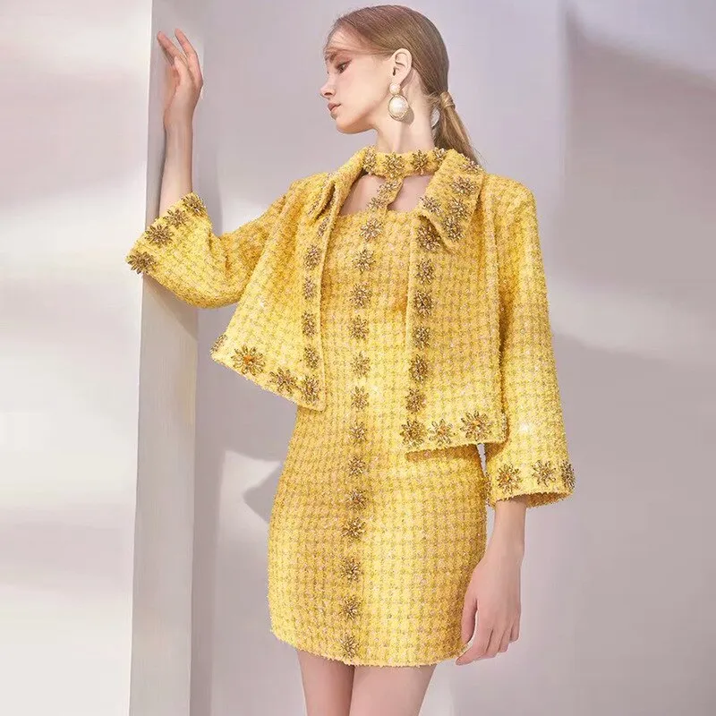 Women's High quality Crystal Tweed coat