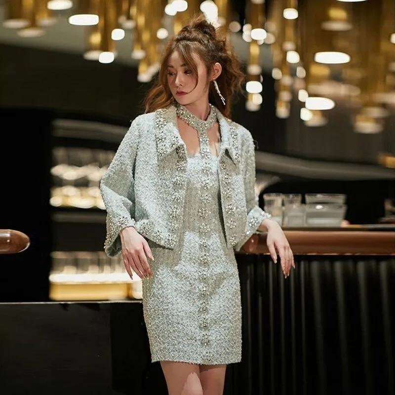 Women's High quality Crystal Tweed coat