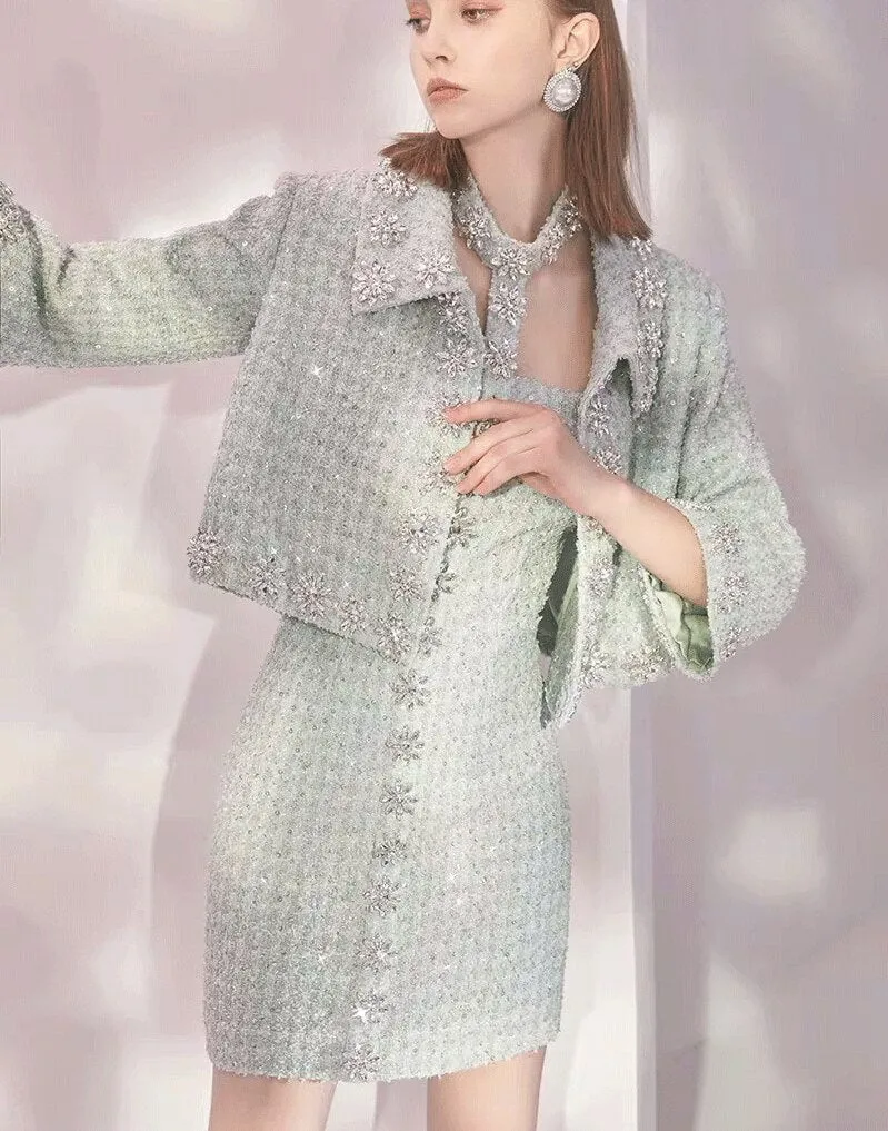 Women's High quality Crystal Tweed coat