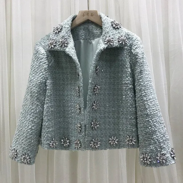 Women's High quality Crystal Tweed coat