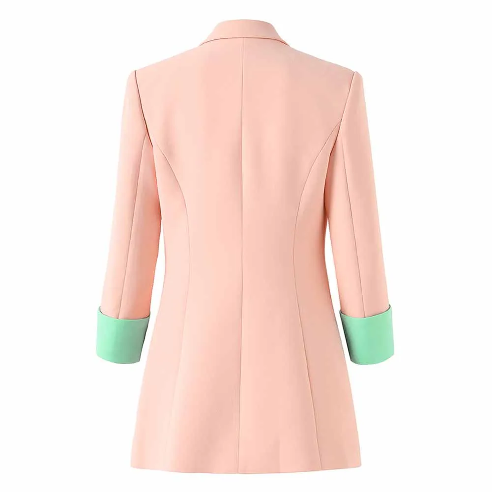 Women's Single Breasted Blazer Double Crepe Two-Tone Jacket