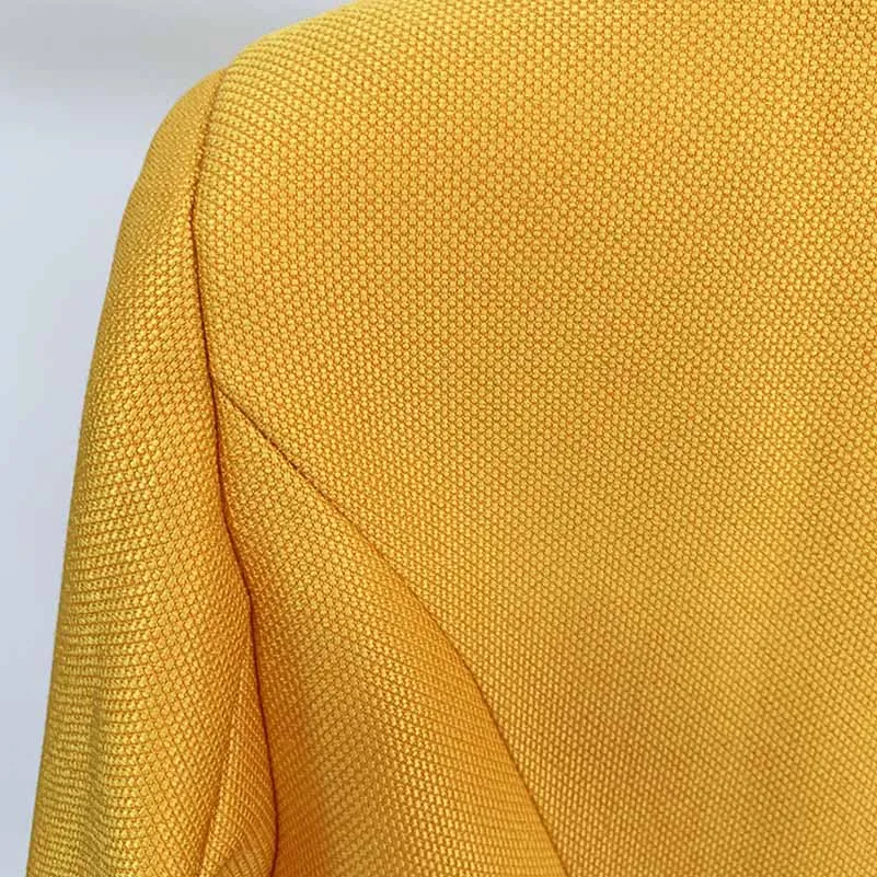 Women's Yellow Textured Luxury Fitted Double Breasted Blazer with Lion Buttons