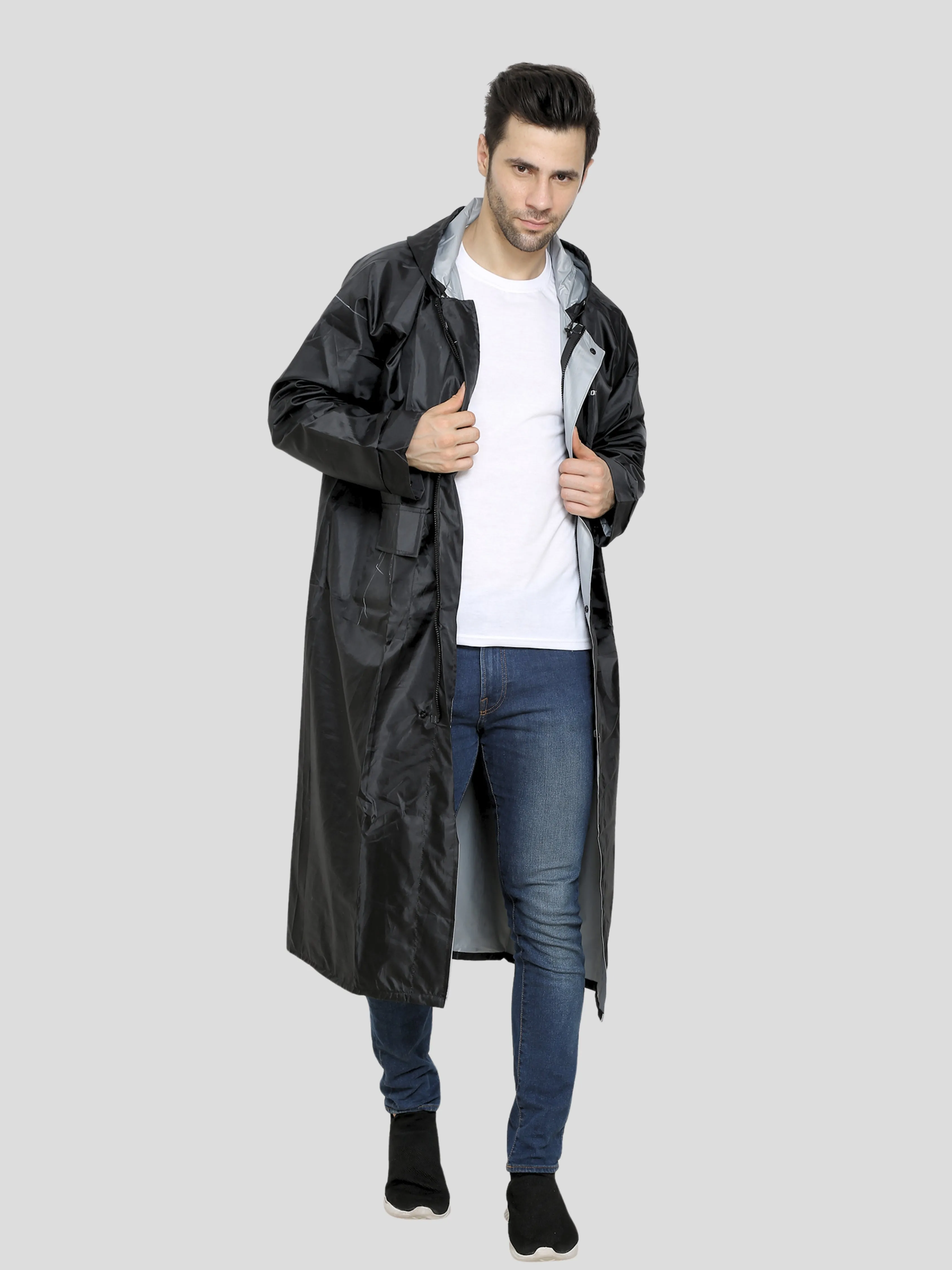 YOUTH ROBE Men's Long Raincoat (Black)