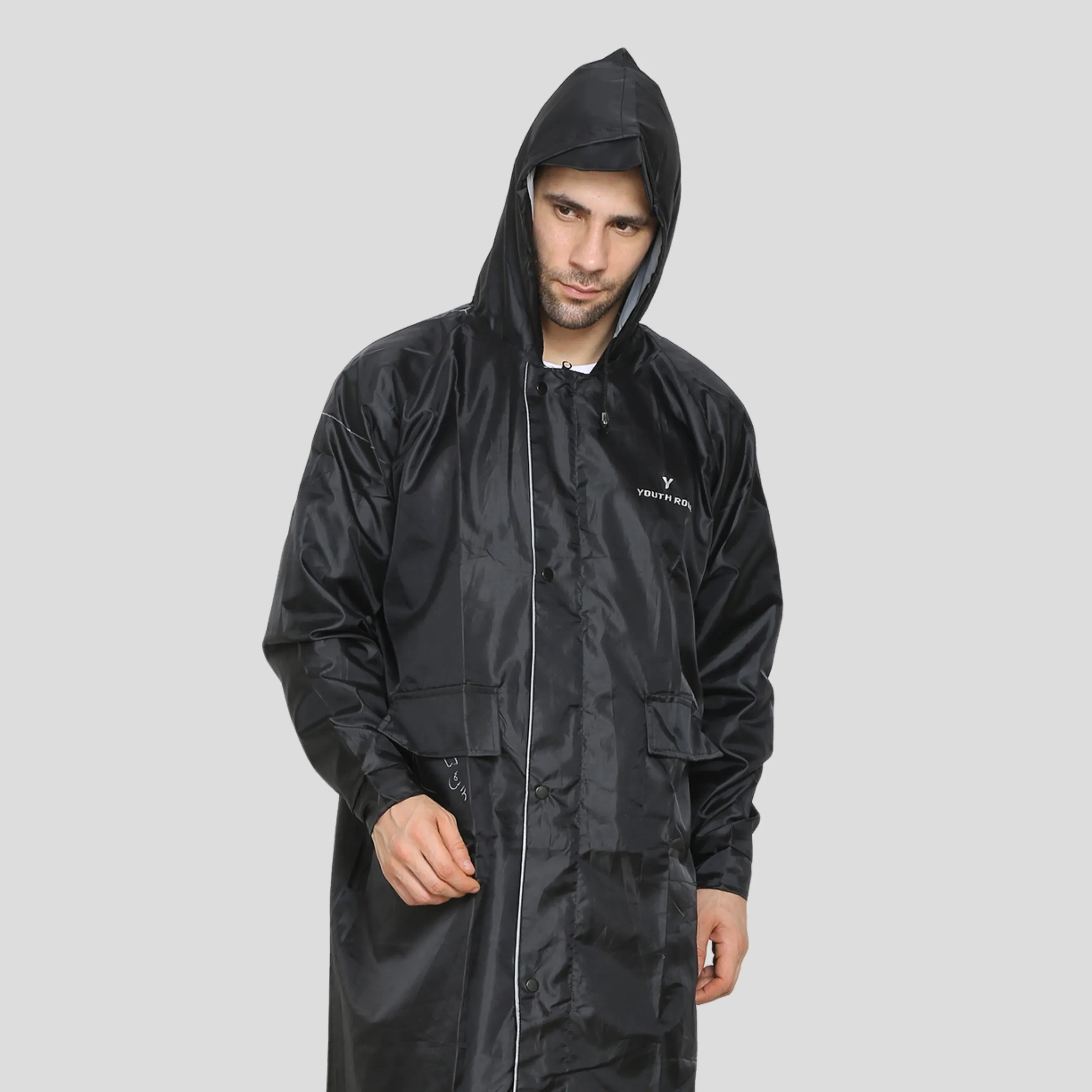 YOUTH ROBE Men's Long Raincoat (Black)