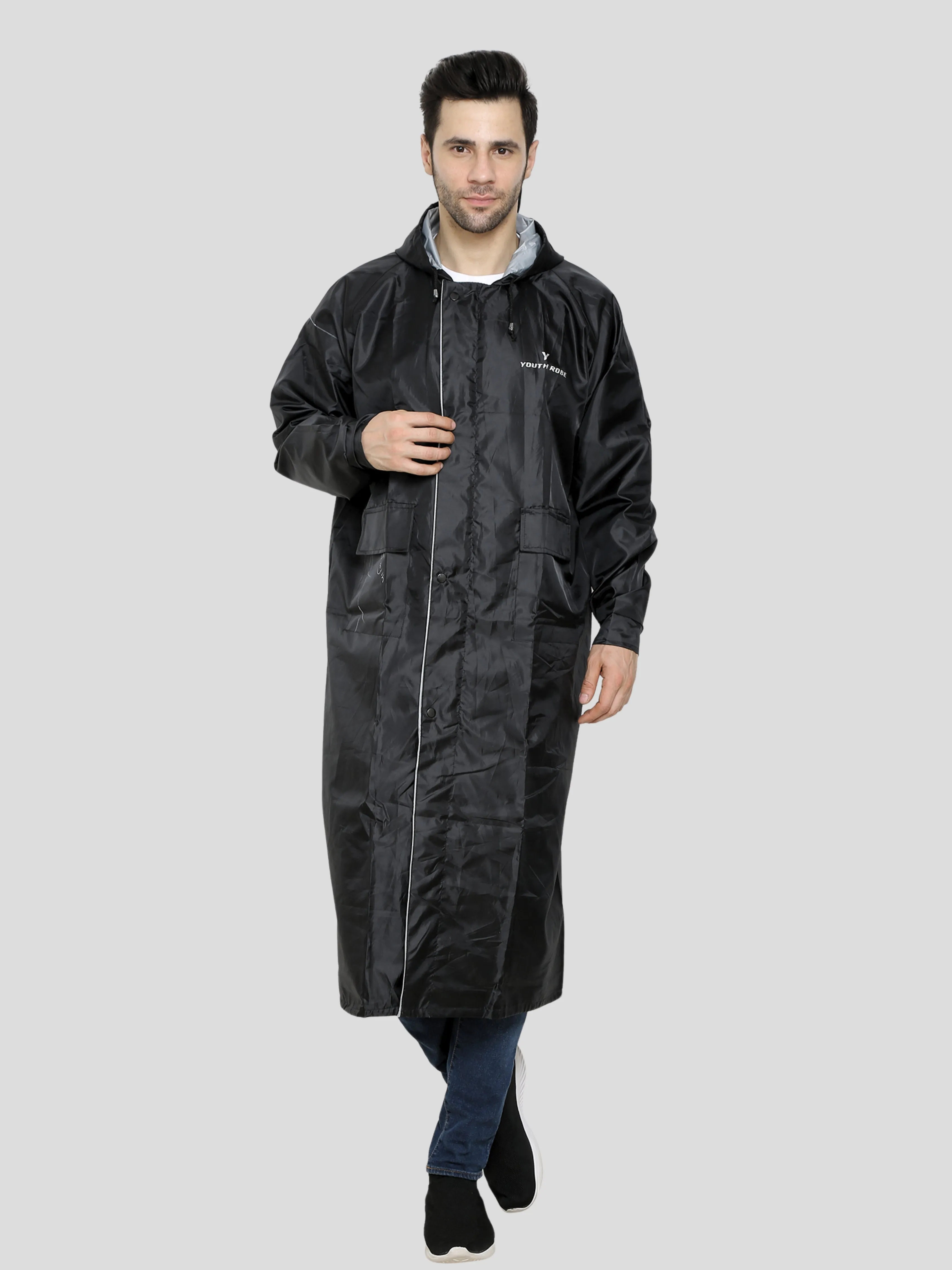 YOUTH ROBE Men's Long Raincoat (Black)