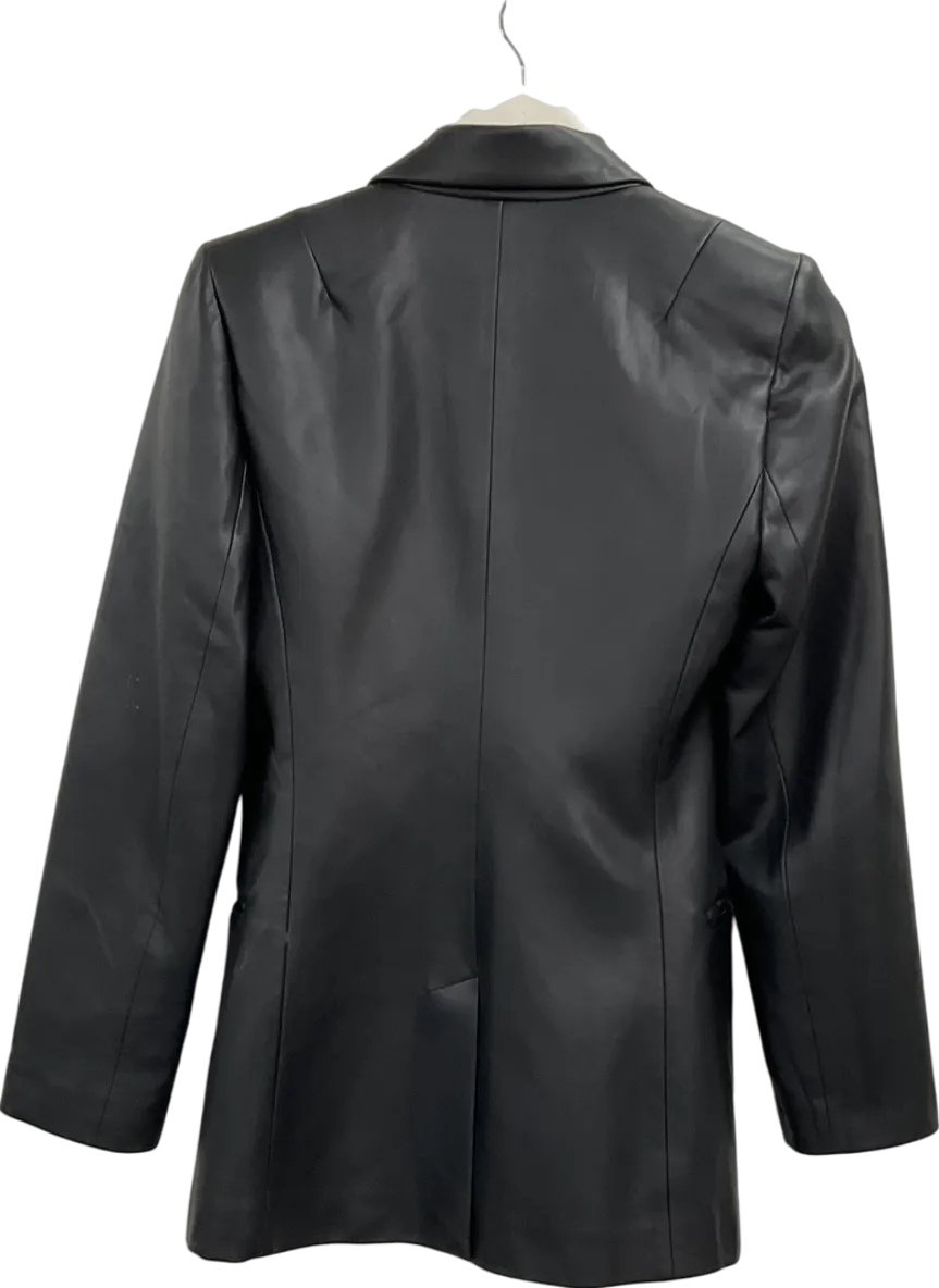 ZARA Black Double-breasted Faux Leather Blazer UK S